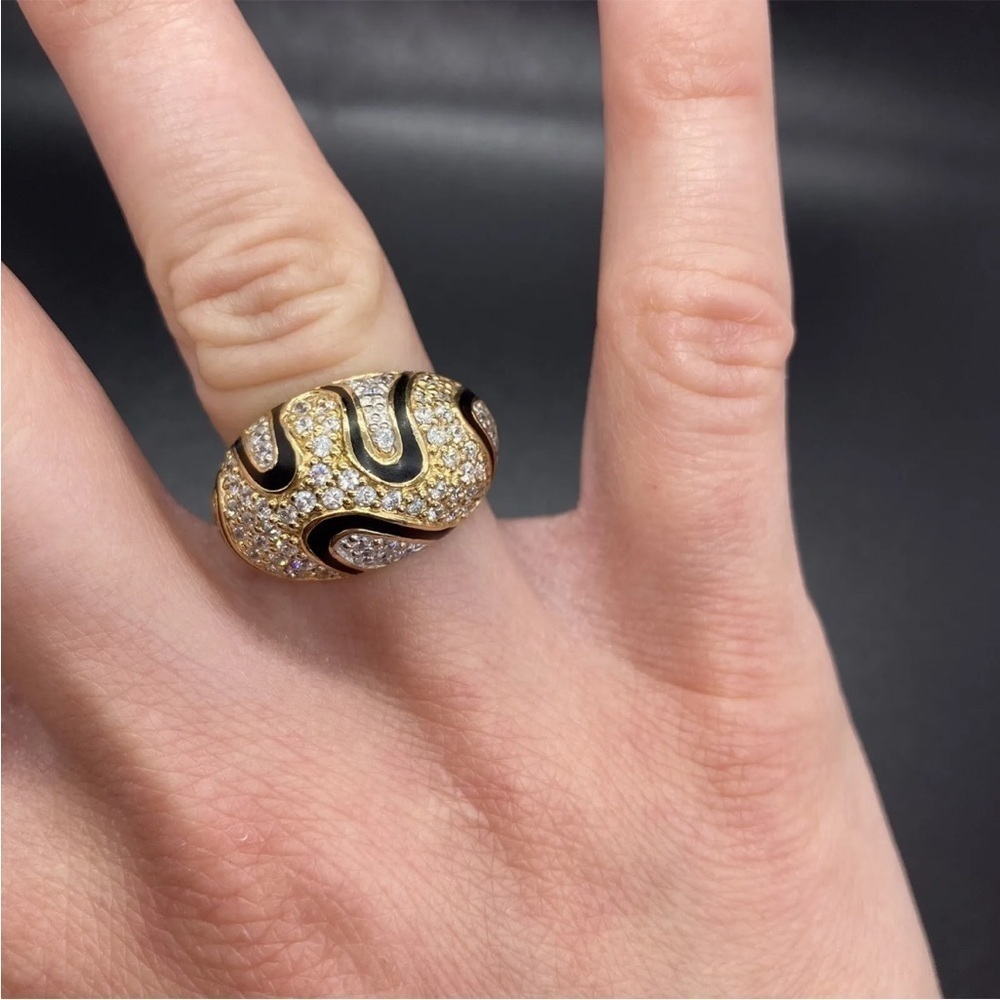 Shiny Lab Diamonds Gold Over Sterling Silver Dome Enamel Ring - Picture 9 of 9